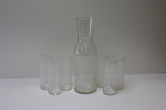 Riihimäen lasi Karahvi ja kuusi lasia 1799 Helena Tynell