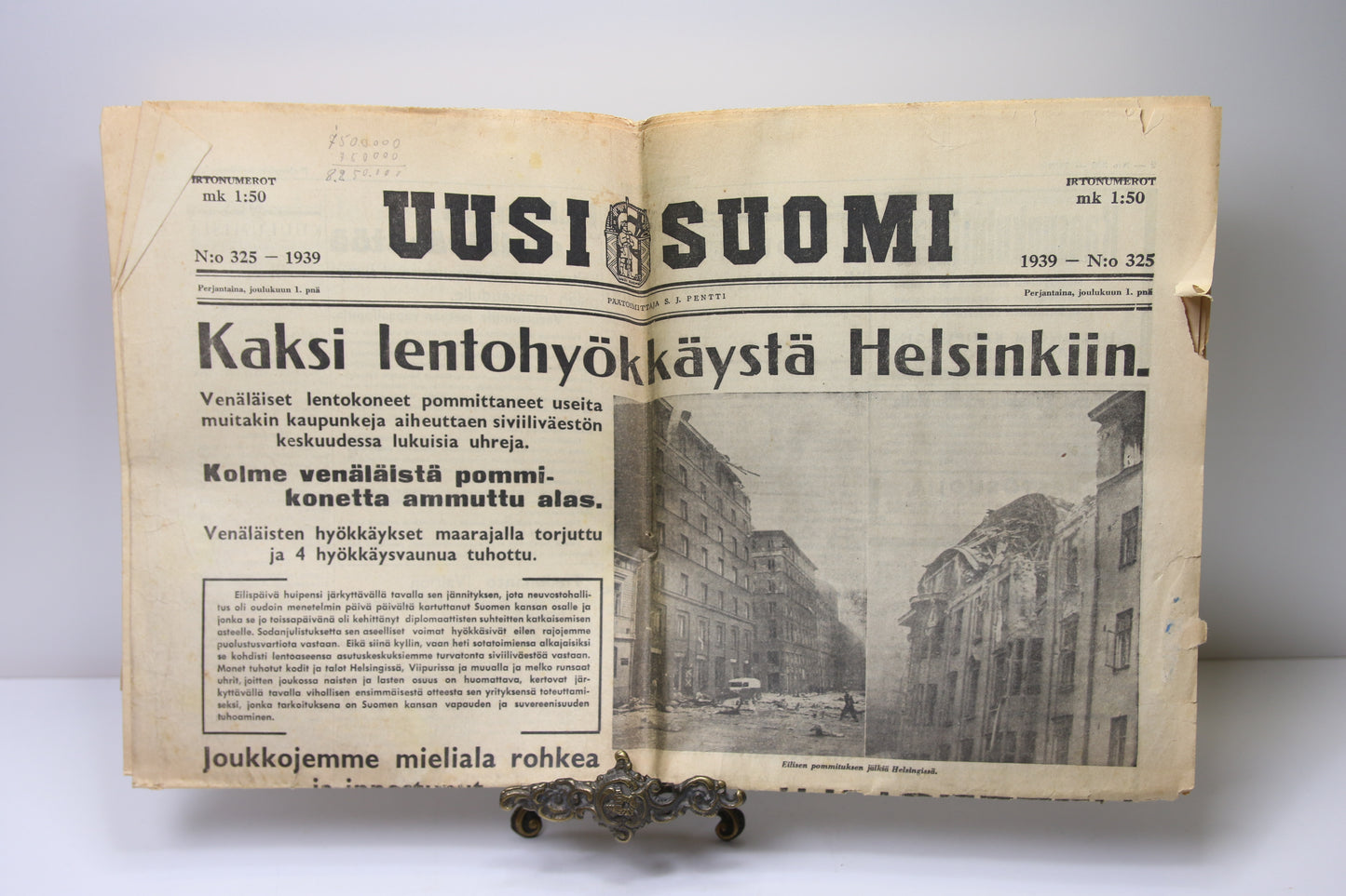 Uusi Suomi lehti vuodelta 1939