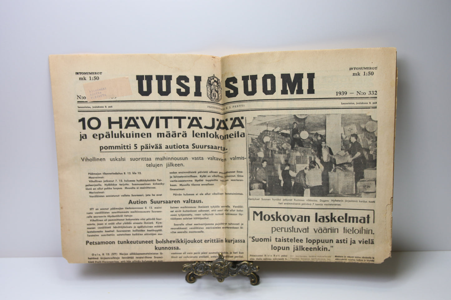 Uusi Suomi lehti vuodelta 1939