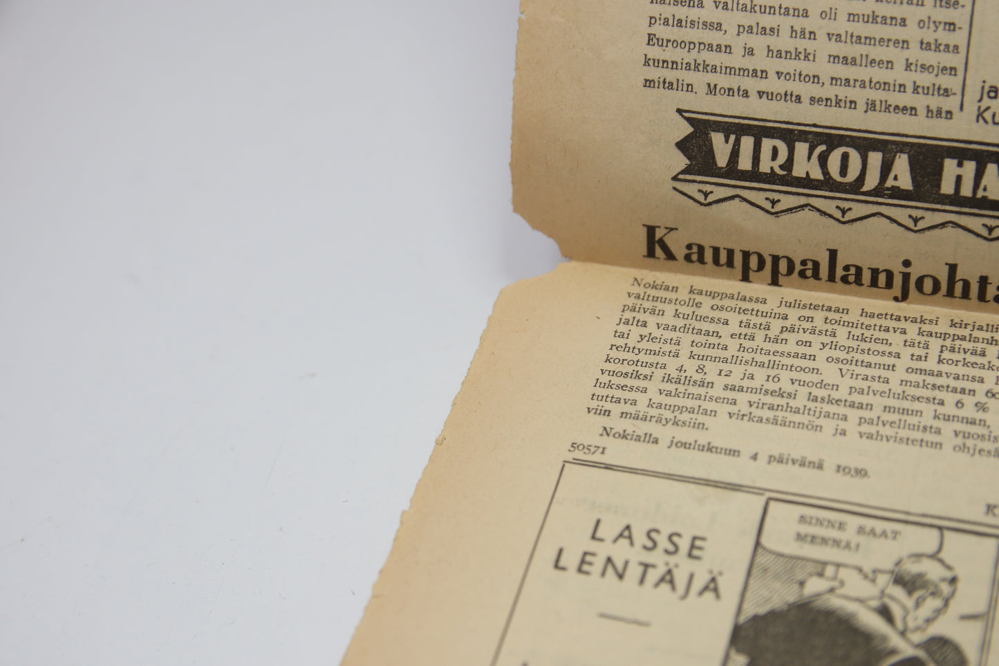 Uusi Suomi lehti vuodelta 1939