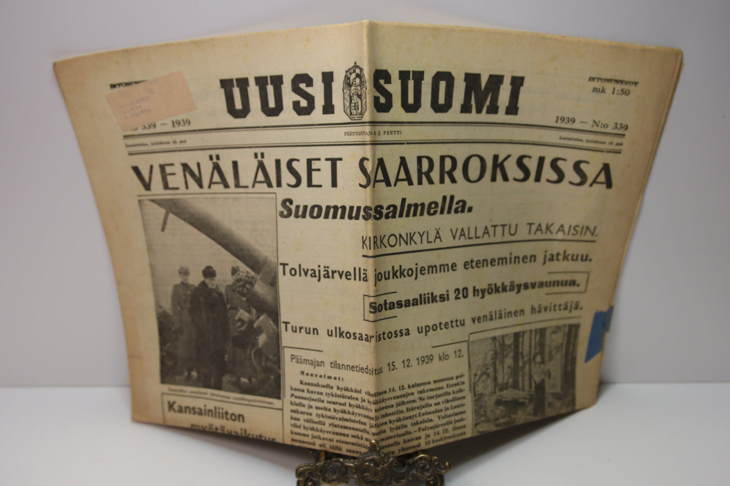 Uusi Suomi lehti vuodelta 1939
