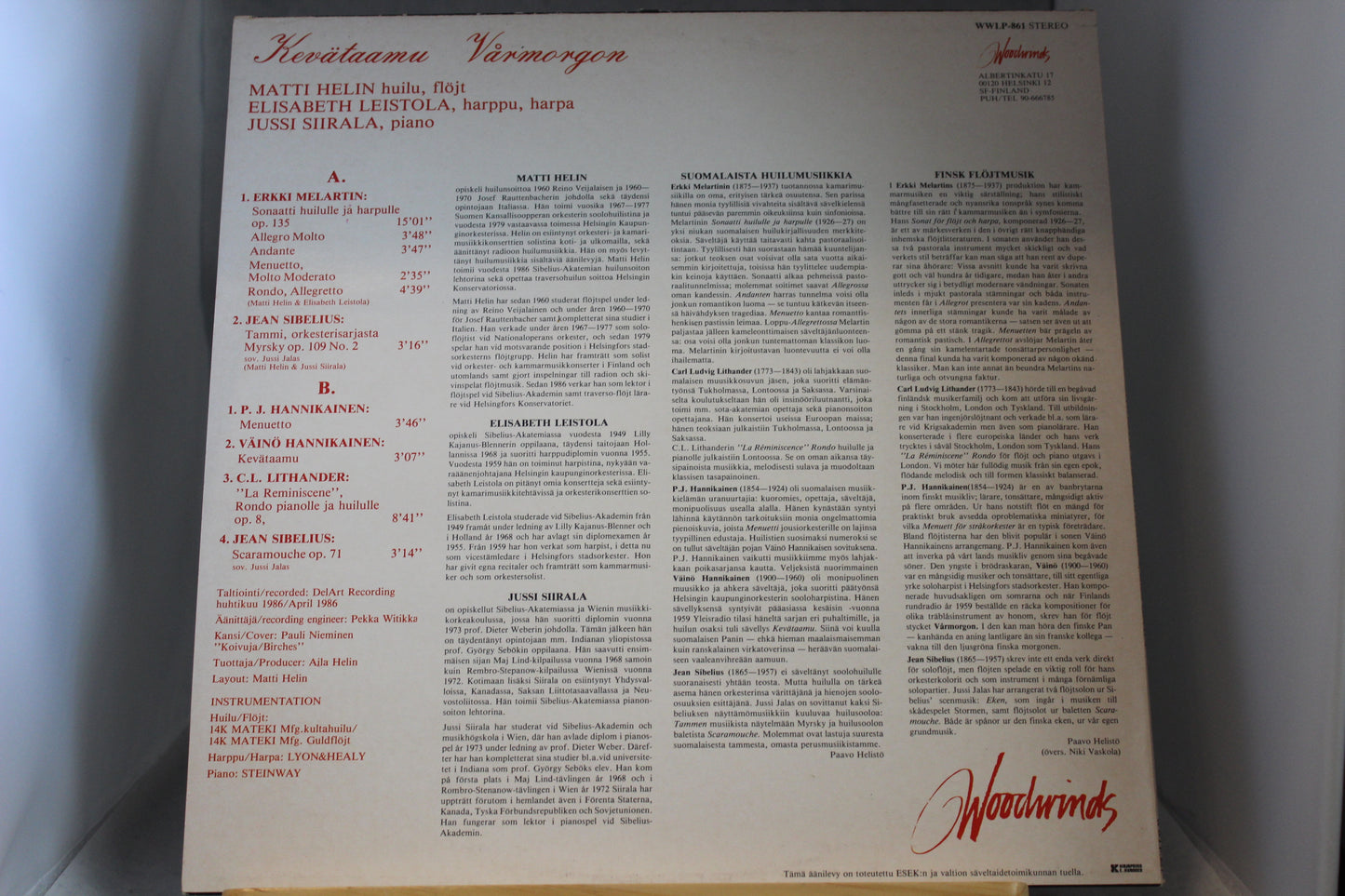Matti Helin Elisabeth Leistola Jussi Siirala Kevät aamu lp-levy