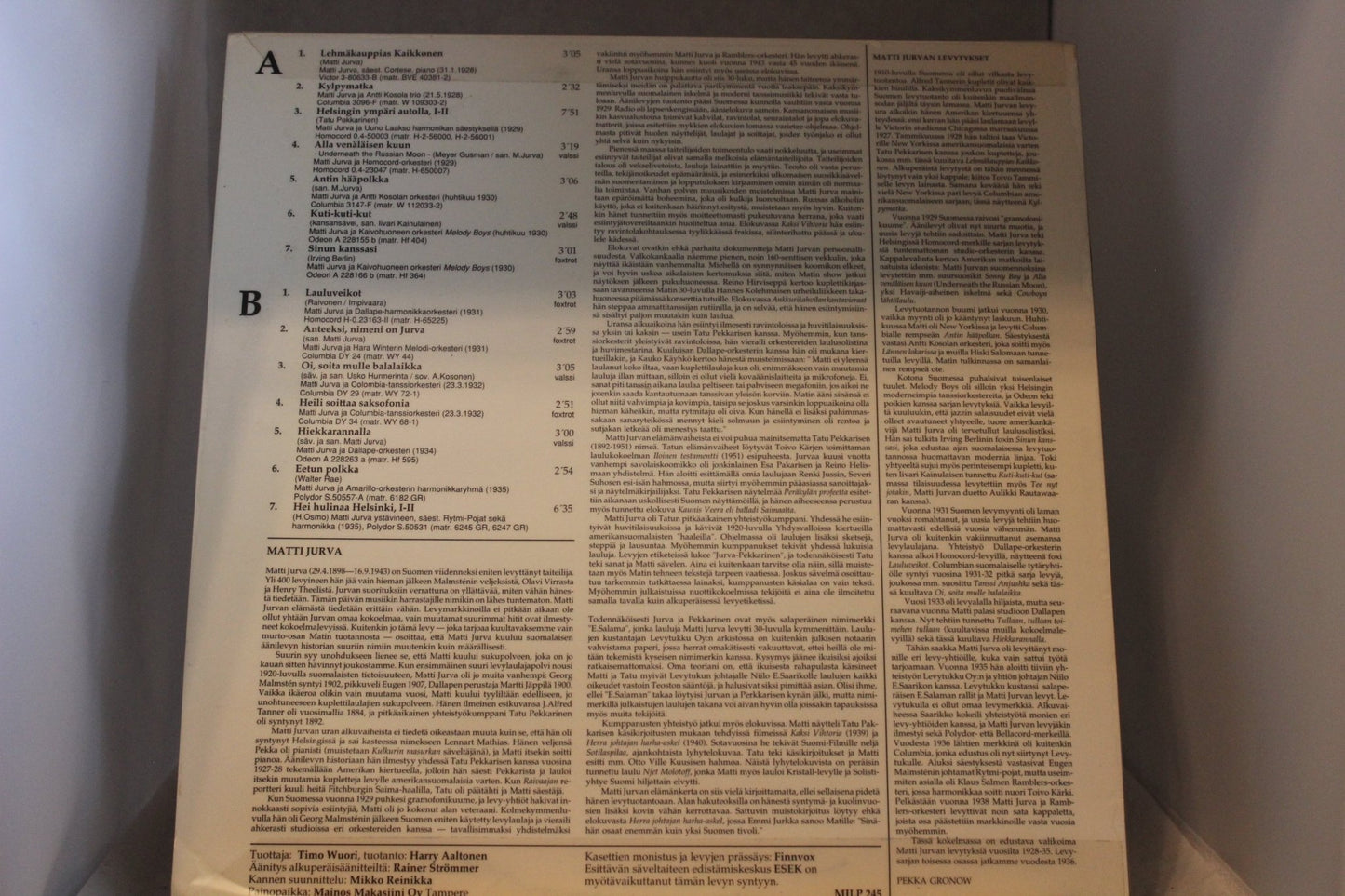 Matti Jurva 1928 - 1935 Anteeksi Nimeni on Jurva lp - levy - Asadon AarteetLp - levyt