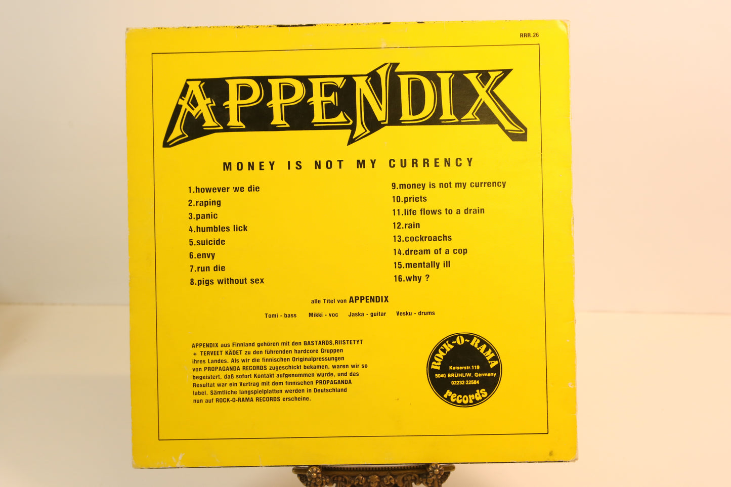 Appendix Money is not my currency Lp-levy + juliste