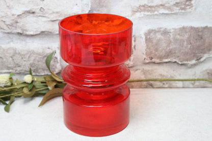 Riihimäen lasi Tiimalasi maljakko punainen Nanny Still