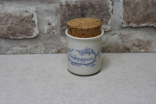 Arabia Sinivalkoinen keittiö Valkopippuri purkki Raija Uosikkinen