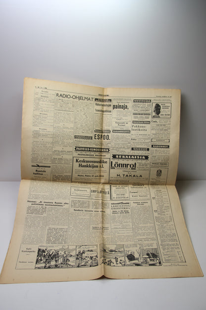 Uusi Suomi sanomalehti vuodelta 1939