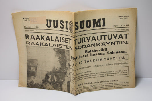 Uusi Suomi lehti vuodelta 1939