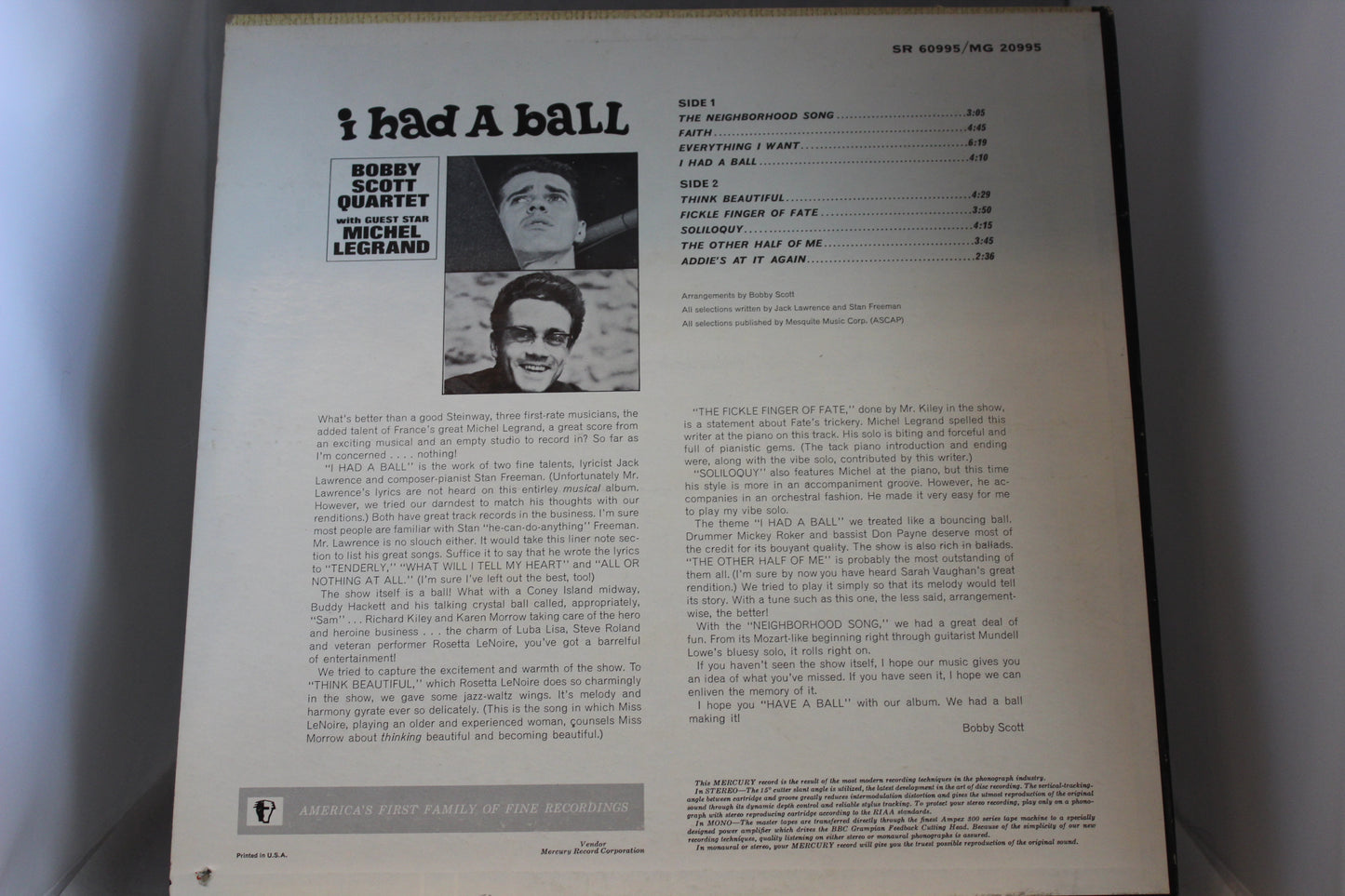 Bobby Scott Quartet guest star Michel Legrand I had a ball lp-levy