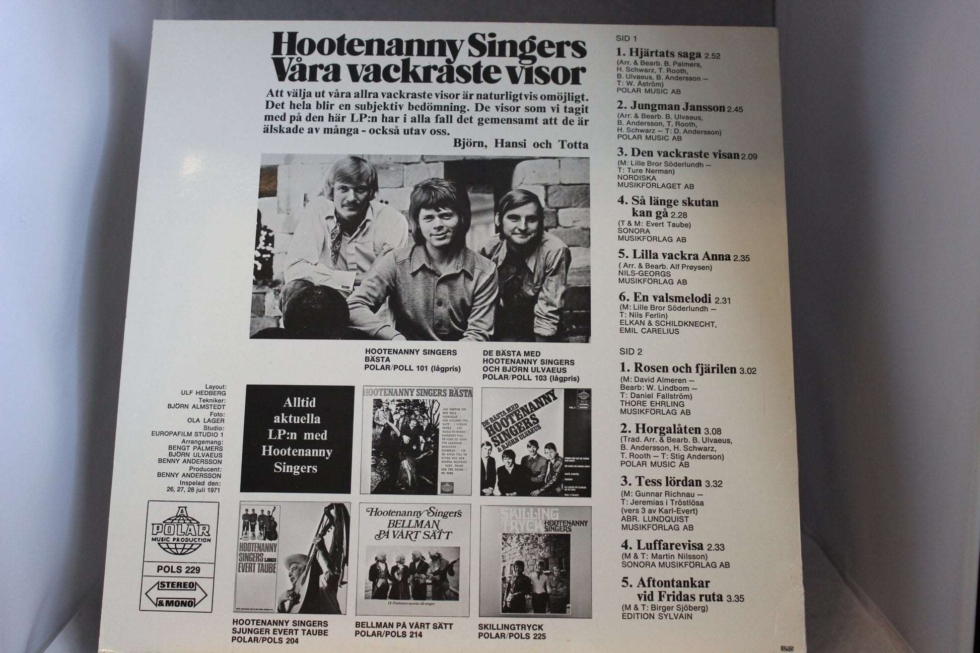 Hootenanny Singers Våra vackraste visor lp - levy - Asadon AarteetLp - levyt